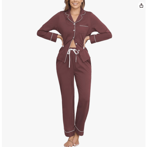 100% Cotton Women's Pajama Set Long Sleeve Button Down