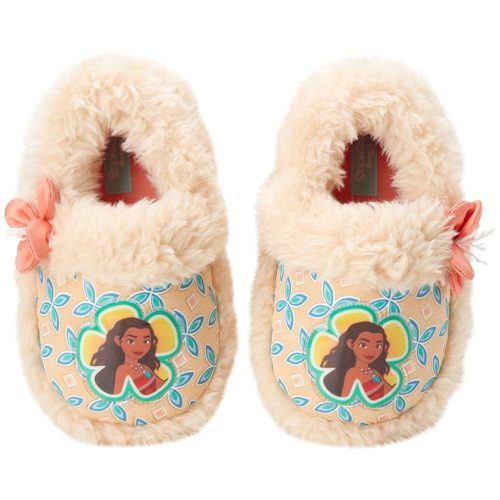 Disney Girls' Moana Slippers - Princess Moana Plush Fuzzy Slippers Size 7/8