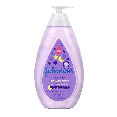 Johnson's Bedtime Baby Moisture Wash with Coconut Oil, Washes Away 99.9% Of Germs, Tear-Free Night Time Bath Wash, Hypoallergenic, Paraben- & Dye-Free, No-Animal Testing, 27.1 fl. oz
