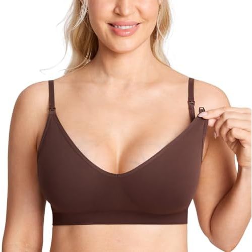 MOMANDA Seamless Nursing Bras Wireless Bralette V Neck Comfortable Sleep Maternity Bra for Breastfeeding