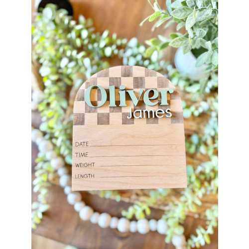 Baby Boy Announcement Sign For Hospital | Baby Birth Stat Sign | Checkerboard Baby Sign | Newborn Baby Photo Props | Hospital Sign