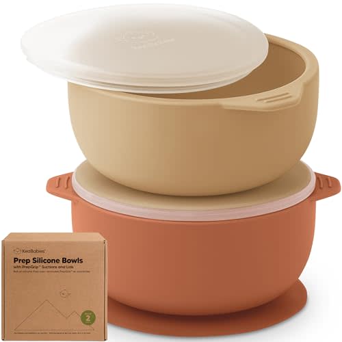 KeaBabies 2-Pack Baby Bowls with Suctions, Lids - Silicone Toddler Suction Bowls for Baby Boy, Girl, Kids, Food Grade Silicone, BPA-Free, Dishwasher Safe, Toddler Eating Essentials (Terracotta)