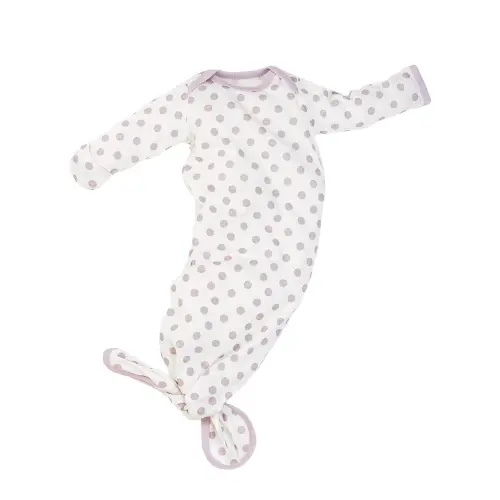 Organic Knotted Baby Gown - Lavender Dots, 0-3m