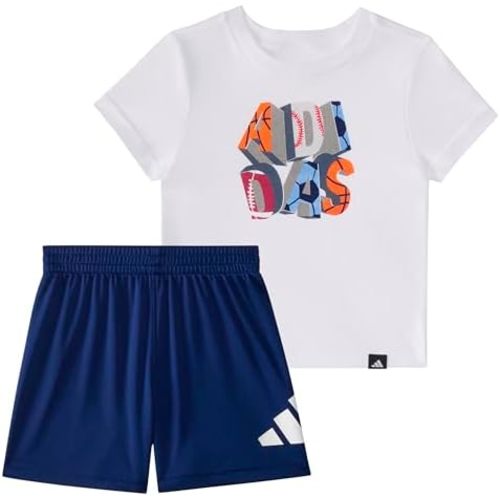 adidas baby-boys Short Sleeve Cotton Tee Shirt and Logo Short Set