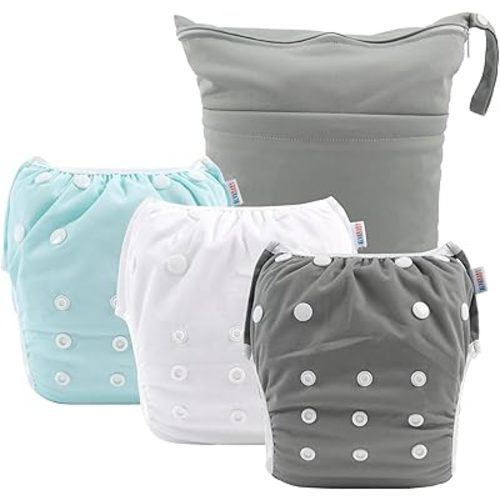 ALVABABY 3pcs Baby Swim Diapers with 1pcs Wet Bag Reuseable Washable & Adjustable for Swimming Lesson & Baby Boy and Girl 3YKL03