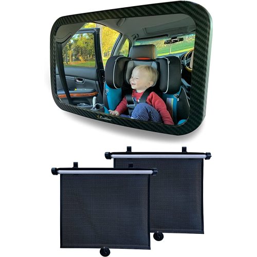 EcoNour Car Side Window Shade (2 Pack) + Baby Car Seat Mirror | Safely Monitor Your Kids in The Infant Car Seat | Sun Glare and UV Protection