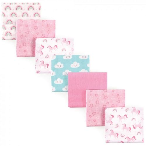 Luvable Friends Baby Girl 7-Pack Cotton Flannel Receiving Blankets, Rainbow Design, One Size