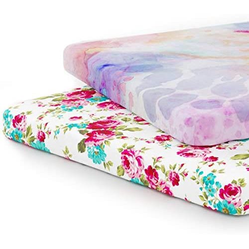 Pack n Play Sheets Set, Min Crib Sheet, Fitted 100% Jersey Cotton, Will Fit Any Playard, 2 Pac - Portable Crib Sheets