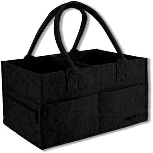 Diaper Caddy Organizer, Nappy Caddy Storage for New Registry Must Have, Car Basket for Baby Diapers and Wipes, Baby Shower Basket for New Moms - Black