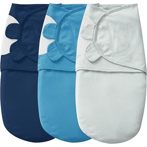 david's kids 100% Cotton Baby Swaddle Wrap 0-6 Months, Soft Breathable Swaddle Blanket for Newborn Infant, Adjustable Baby Swaddle Sleep Sacks for Boys Girls, Newborn Essentials,Grey & Blue & Indigo
