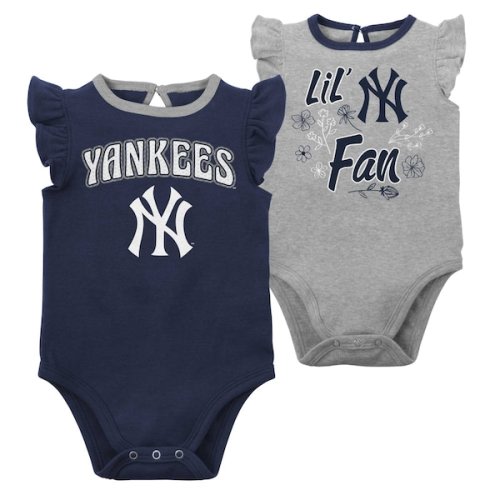 New York Yankees Girls Newborn & Infant Little Fan Two-Pack Bodysuit Set - Navy/Heather Gray