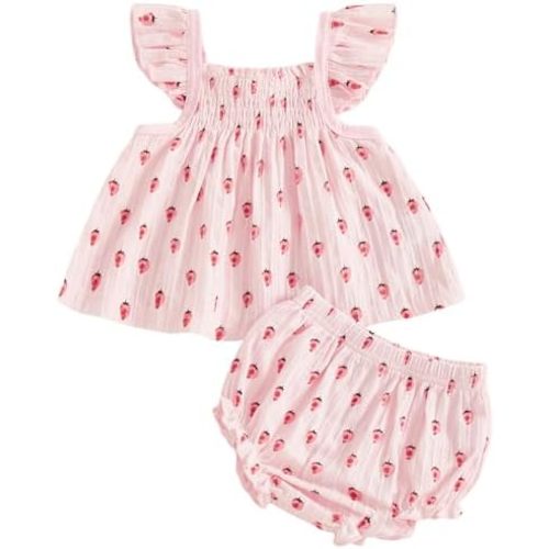 Mubineo Baby Girl Summer Clothes Cute Ruffle Tops Dress Shorts Outfits Set Infant Toddler Shrit Bloomers Princess Outfit