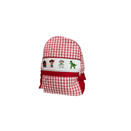 Smocked Cowboy and Friends Red Gingham Backpack