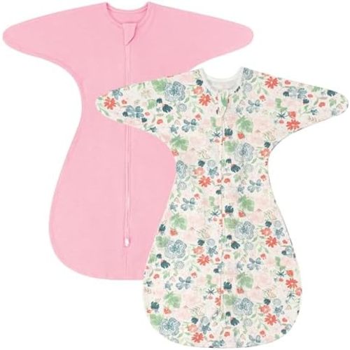 ZIGJOY Baby Transitional Swaddles for Newborns: 0.5 Tog Arms Up Sleep Sack 3-6-12 Months Soft Cotton Shark Fin 2 Way Zipper