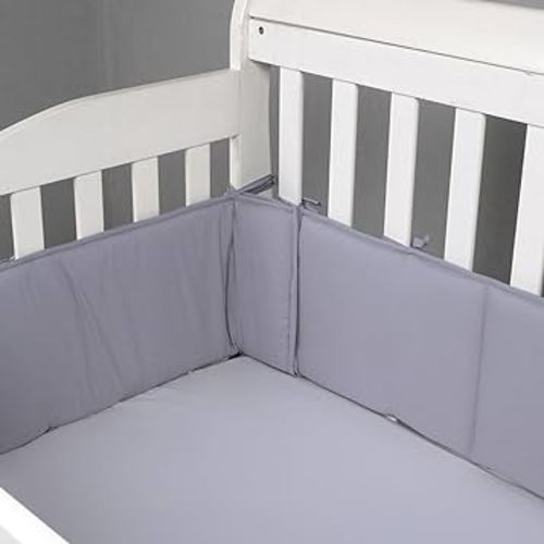 Crib Bumpers Pads, 4Pcs Breathable Crib Bumper Padded Cotton Crib Liner for Inside Crib Padding Soft Baby Crib Protector Pads-Sets for/Boys & Girls(- (Grey)