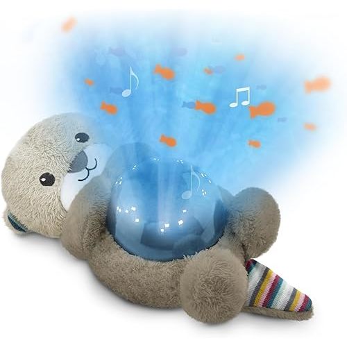 Zazu Kids Otto The Otter LED Night Light Projector - Ocean Theme with Moving Fishes, Waves and Soothing Melodies, Battery-Operated Portable Baby Soother, 3 Steps Sleep Program, 5 Sounds, Cry Sensor