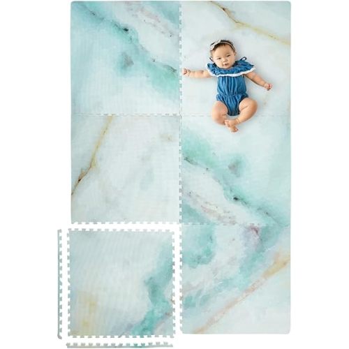 Yay Mats Stylish Extra Large Baby Play Mat. Soft, Thick, Non-Toxic Foam Covers 6 ft x 4 ft. Expandable Tiles with Edges Infants and Kids Playmat Tummy Time Mat (Elle Marble)