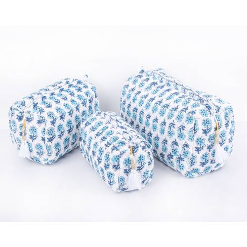Set Of 3 Quilted Toiletry Bag, Block Print Make Up Bag, Cosmetic Bag - Free Shipping