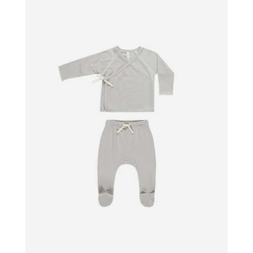 Wrap Top + Footed Pant Set || Blue Micro Stripe