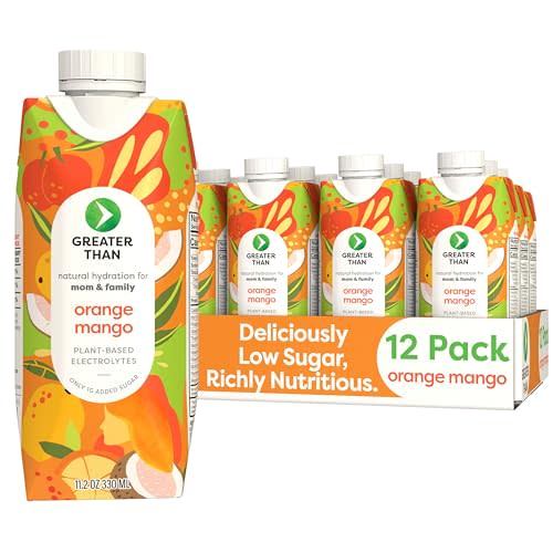 Greater Than Lactation Supplement Support, Coconut Water, Vitamins & Electrolyte Drink for Breastfeeding & Immune Support, Lactation Cookies Alt, Gluten Free, Low Sugar, 12 Pack, Orange Mango