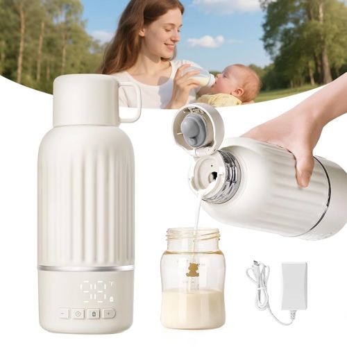Portable Bottle Warmer for Travel, Fast Heating in 2.5 Mins for Breast Milk, 10200mAh Battery with LED Display, 17oz Large Capacity, Baby Bottle Warmer with Precise Temperature Control(5076)