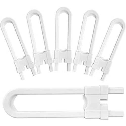 Sliding Cabinet Lock, 6 Pack Child Safety Locks for Cabinet Doors, Baby Child Proof U Shape Locks Latch for Cupboard Kitchen Bathroom Storage Doors Knobs and Handles - White - 6 Count (Pack of 1)