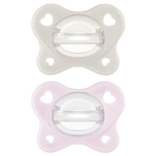 Chicco PhysioForma® Dual Soft One-Piece Orthodontic Silicone Pacifier for Babies 2-6 Months | BPA & Latex Free | Reusable Case | Pearl/Ballet Slipper, 2pk