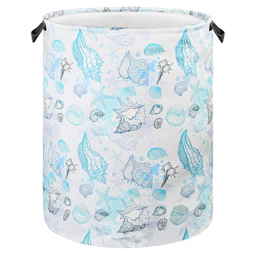 Beach Laundry Basket for Ocean Room Decor Coastal Sea Nursery Hamper Gift for Kids Boys Bin for Bathroom Bedroom Dorm, 17.71"x13.77"