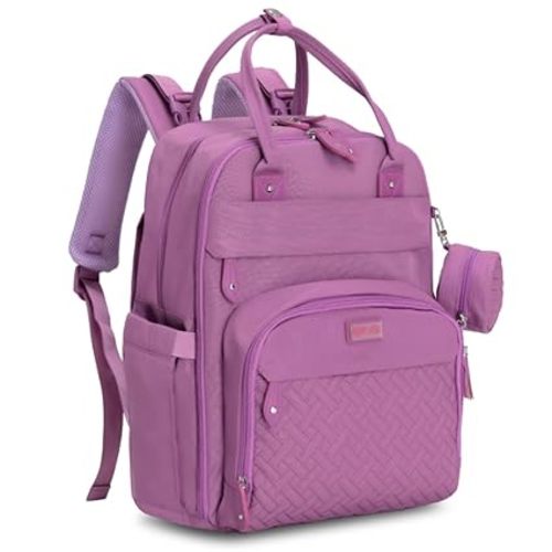 BabbleRoo Diaper Bag Backpack - Baby Essentials Travel Tote - Multi Function Water Resistant Diaper Bag, Travel Essentials Baby Bag with Changing Pad, Stroller Straps & Pacifier Case - Unisex, Purple