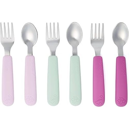 Pandaloo Kids Silverware with Soft Silicone Handle | Toddler Fork & Spoon Set (6pcs) | Toddler Utensils | Food-Grade Silicone + Stainless Steel | Dishwasher Safe | Encourages Independent Eating