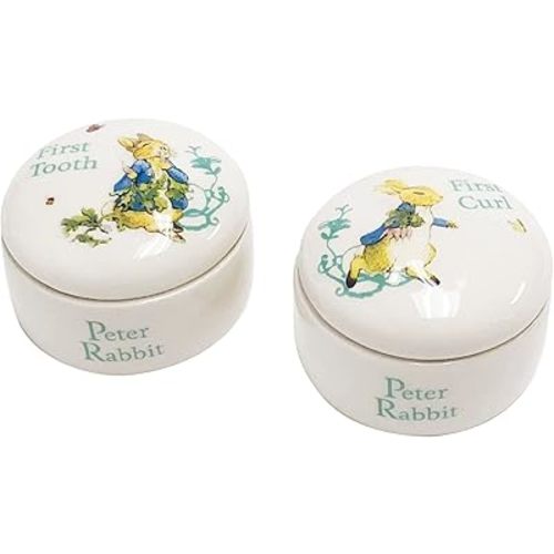 Enesco Beatrix Potter Peter Rabbit Tooth and Curl Boxes Baby Nursery Keepsake Set, 1.26 Inch, White