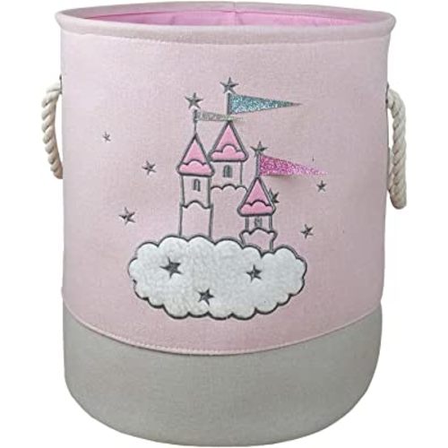 KUNRO Round Storage Basket Coating Organizer Bin Laundry Hamper for Nursery Clothes Toys (castle)
