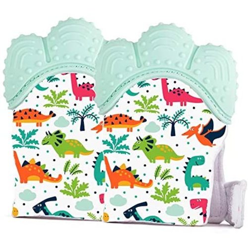 Baby Teething Mitten, Silicone Teether Glove, Soothing Infant Mitt (2 Pack)