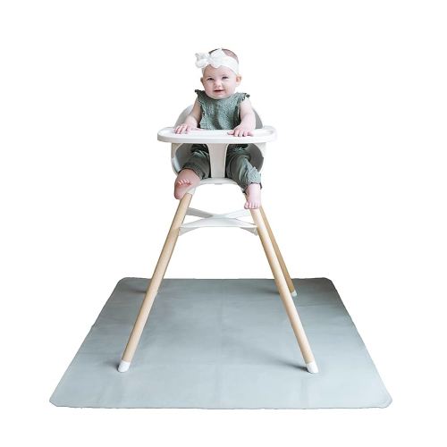 Vegan Leather High Chair Mat by Lark Baby Goods (40 x 40 in) - Waterproof Wipeable Splat Mat for Under High Chair - Baby Floor Protection for Splash and Spill - Grey