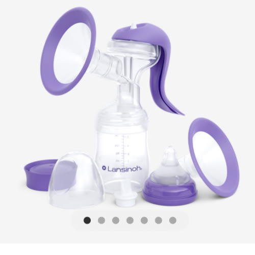 Lansinoh Manual Breast Pump, Hand Pump with Comfortable Flange, Includes 5oz Baby Bottle with Slow Flow Nipple, Breastfeeding Essentials