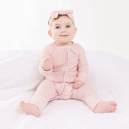 Blush Small Stripe Ribbed Zip Romper 3-6M