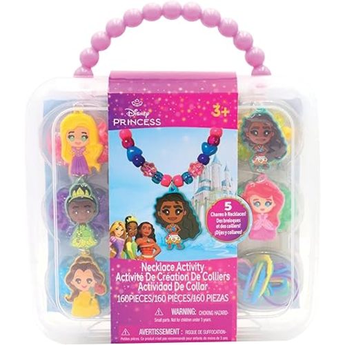 Disney Princess Necklace Activity Case – Jewelry Making Kit with Beads, Charms & Strings – Create Custom Princess Necklaces – Craft Gift for Girls Ages 3+ – Portable Storage Case Included