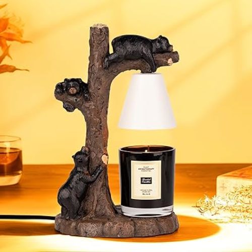 Adorable Bear-Themed Candle Warmer Lamp – Handcrafted Design with Timer & Dimmer, Includes 2 Free Bulbs ， Home Decor & Scented Wax Melting