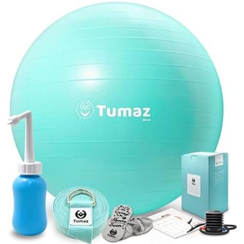 Tumaz Birth Ball - Birthing Ball for Pregnancy & Labor - Including Birthing Ball/Peri Bottle/Yoga Strap/Non-Slip Socks - Pregnancy Ball for Exercises Set with Quick Foot Pump & Instruction Poster