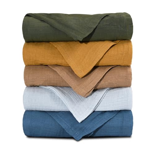 Muslin Receiving Blankets 5 Pack, Soft Swaddle Wraps for Newborn Babies | Breathable Skin-Friendly Muslin Cotton, Neutral Swaddle Blanket for Boys & Girls, Newborn Baby Essential, Elegant Colors