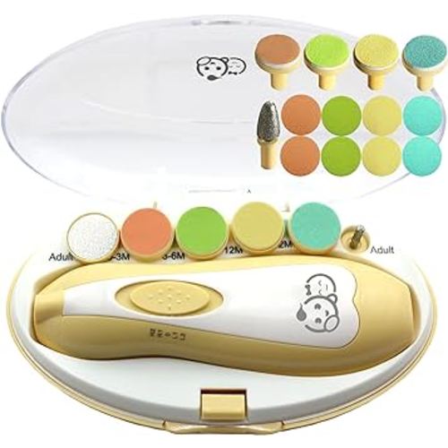 Baby Nail Clippers 20 in 1 by Royal Angels | Safe Electric Baby Nail Trimmer, Baby Nail File Kit, Additional Replacement Heads, Newborn Toddler Toes and Fingernails, Trim and Polish (Yellow)