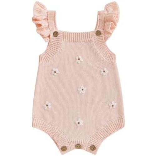 Baby Girl Sweater Romper Sleeveless Floral Embroidery Bodysuit Baby Knit Sweater Newborn Summer Clothes