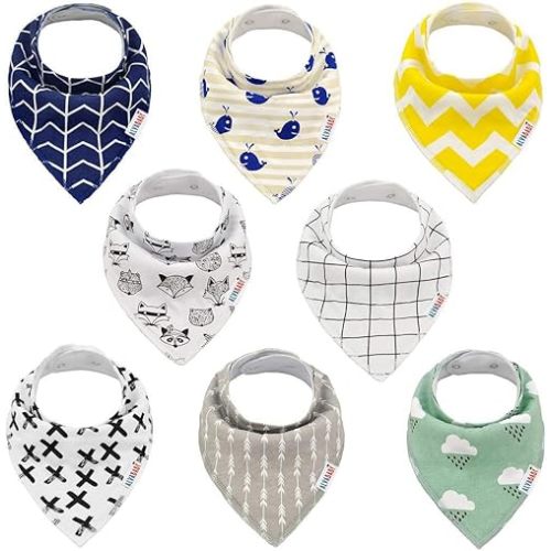 ALVABABY Baby Drool Bibs Teething Feeding Bandana Bibs For Boys And Girls Super Absorbent 100% Cotton Reusable Washable 8 Pack Newborn Infant Toddler Baby Gift
