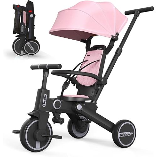 Tricycle Stroller for Toddler,Foldable Baby Tricycle,Kids Balance Bike with Push Handle,Toddlers Stroller Bike with 1 to 5 Years,7-in-1 Push Tricycle Bike for Kids (Pink)