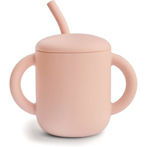 mushie 100% Silicone Training Cup & Straw for Toddlers | 6 Months+ (Blush)