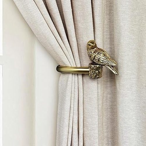 Curtain Drapery Holdbacks with Resin Bird, Wall Mount Drapery Hooks Holders, Set of 2, Gold