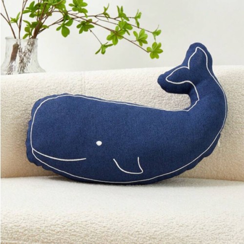 1pc Navy Blue Embroidered Whale Shaped Decorative Pillow Cover, Suitable For Indoor Decoration, Odd-Shaped Pillow Cover For All Seasons, Sold Without Insert