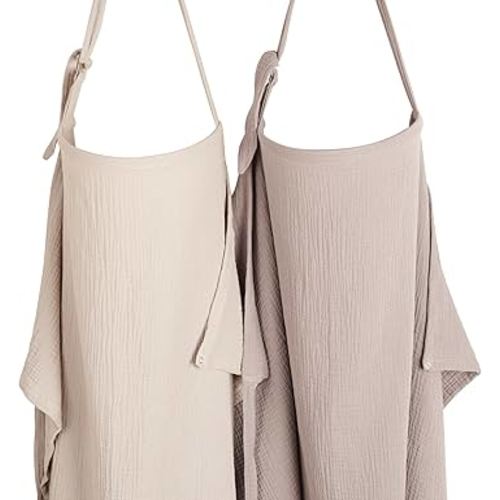 Konssy 2-Pack Muslin Nursing Cover Up for Breastfeeding Moms with Rigid Hoop, 100% Cotton, Lightweight & Breathable Breastfeeding Cover, Adjustable & Comfort
