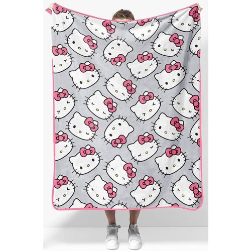 Jay Franco Kids Plush Throw Blanket – Soft & Comfy Throw for Couch or Bed – Cozy Home Décor for Living Room & Bedroom, Gray - Hello Kitty, 40x50 - Travel Blanket
