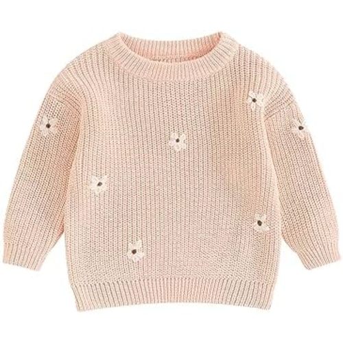 Infant Toddler Baby Girl Knit Sweater Long Sleeve Floral Embroidery Pullover Sweatshirt Warm Fall Winter Clothes